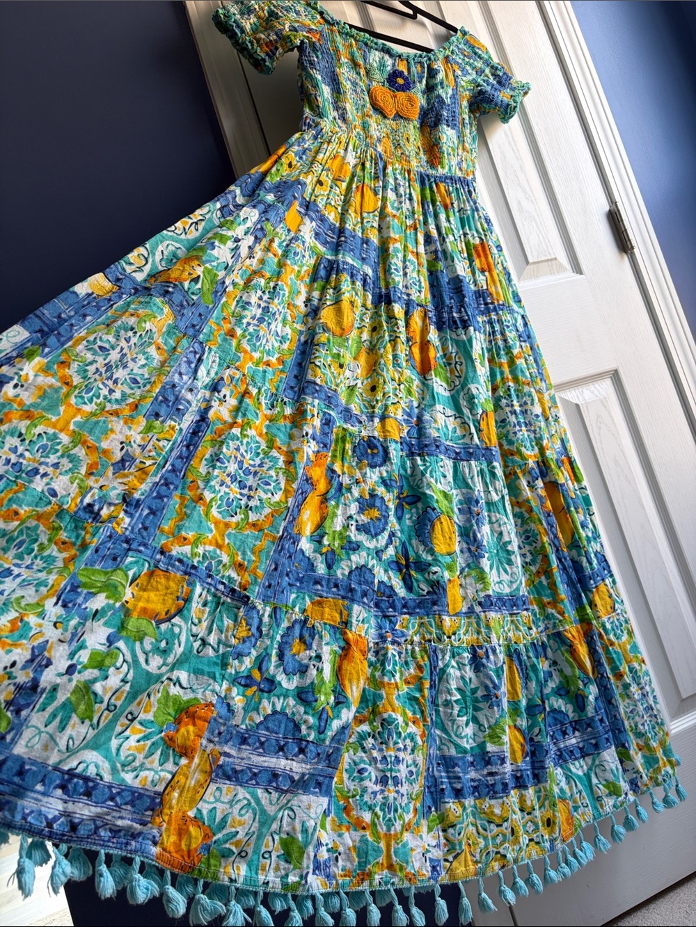 Colori di Mare 100% Cotton Mediterranean Maxi Dress FS Coastal Resortwear Beach